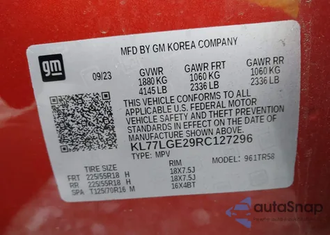 2024 Chevrolet Trax Fwd 1Rs z USA, uszkodzony, nr VIN KL77LGE29RC127296